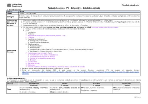 Pa Estadistica Rubrica Producto Acad Mico N Colaborativo