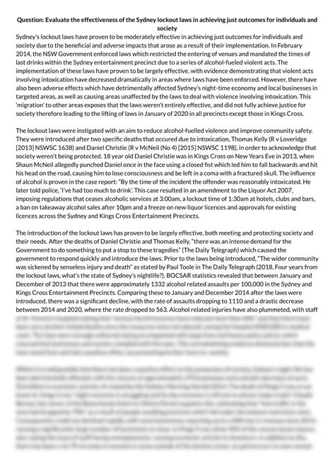 Effectiveness of Lockout Laws | Legal Studies - Year 11 HSC | Thinkswap