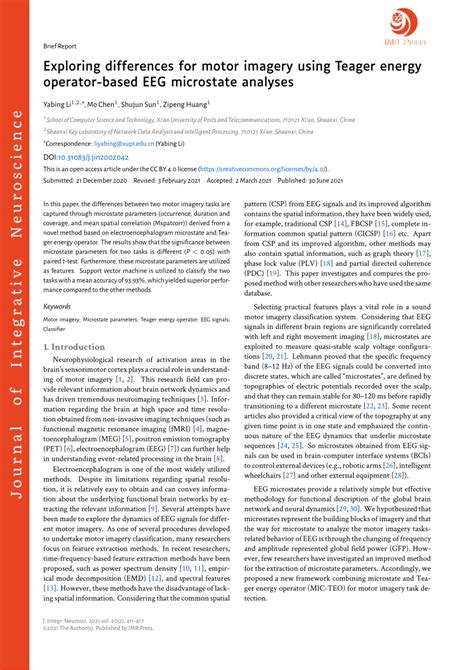 Pdf Exploring Differences For Motor Imagery Using Teager Energy