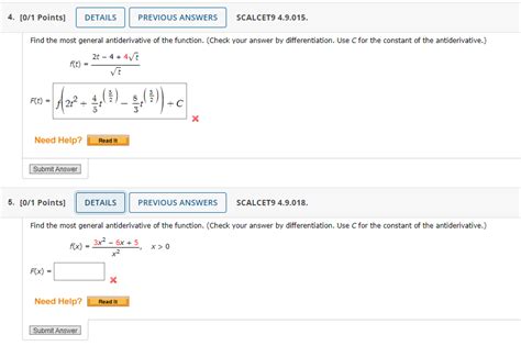 Solved Find The Most General Antiderivative Of The Function