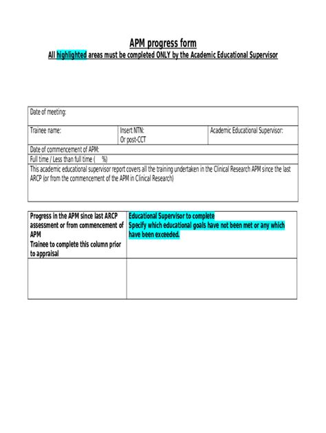 Apm Progress Doc Template Pdffiller