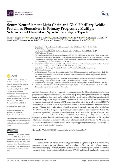 Pdf Serum Neurofilament Light Chain And Glial Fibrillary Acidic Protein As Biomarkers In