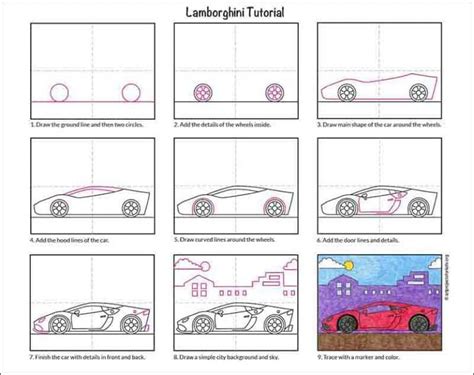 Easy How to Draw a Lamborghini Tutorial & Lamborghini Coloring Page