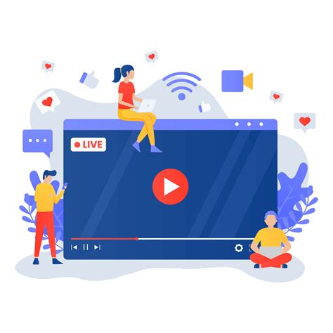 Live streaming flat design with people around screen 1257165 Vector Art ...