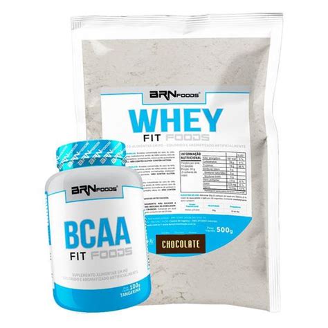 KIT Whey Protein Fit Foods 500g BCAA Fit 100g BRN Foods BCAA