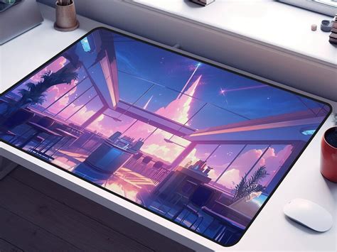 Lofi Anime Desk Mat Lo Fi Vaporwave Desk Mat Cute Large Gaming