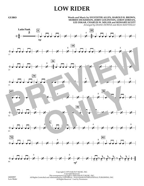 Diane Downs Low Rider Guiro Sheet Music Pdf Notes Chords Pop Score Concert Band Download