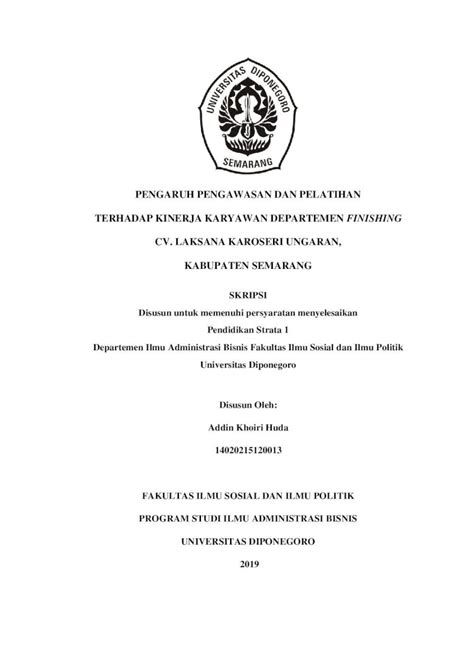 PDF PENGARUH PENGAWASAN DAN PELATIHAN TERHADAP Eprints Undip Ac Id