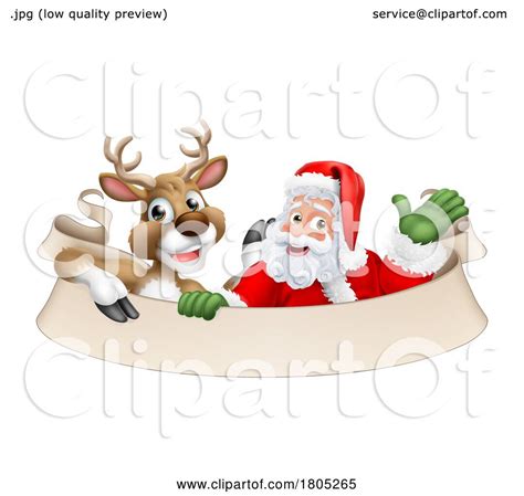 Santa Claus Father Christmas Reindeer Scroll Sign By Atstockillustration 1805265