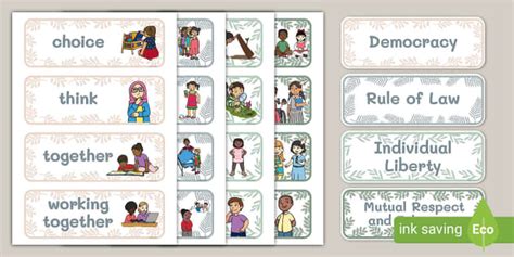 Eyfs British Values Botanical Themed Word Cards Twinkl