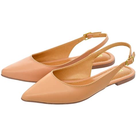 Sapatilha Feminina Bico Fino Mule Slingback CM Calçados Clássica Lisa Nude Compre Agora