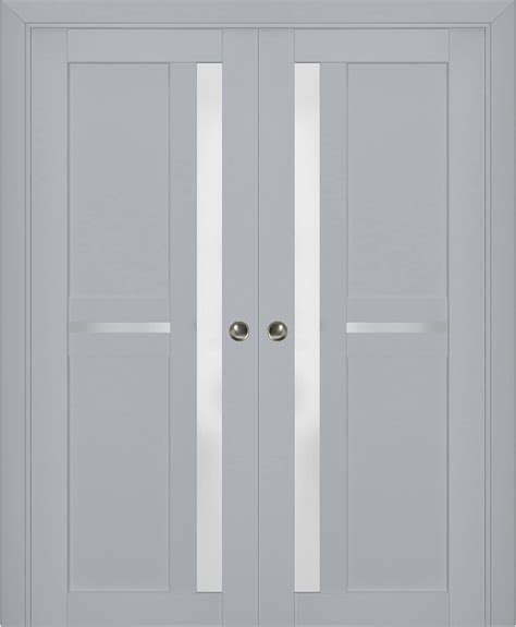 Sliding French Double Pocket Doors 36 X 84 Inches Veregio 7288 Matte Grey With