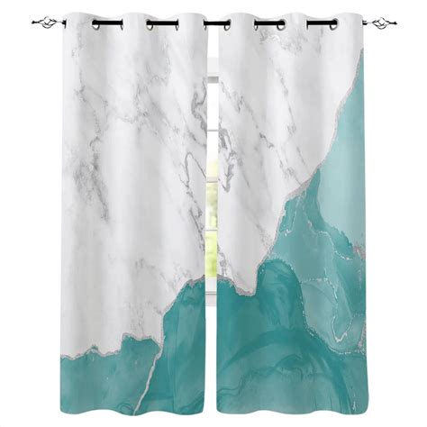 White Marble Aqua Green Curtains For Living Room Kids Bedroom Blinds