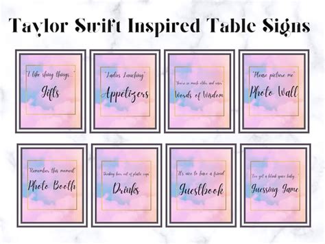 Taylor Swift Inspired Party Table Signs Bachelorette Party Etsy