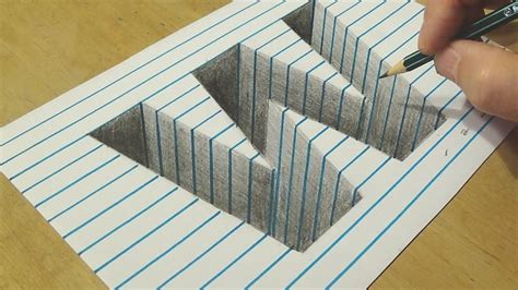 Drawing Letter W Hole In Line Paper Optical Illusion With Graphite