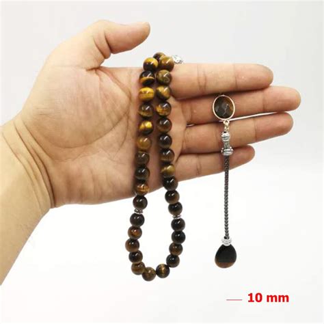 Man Tasbih Natural Tiger Eye Stone Muslim Prayer Beads Islamic Eid