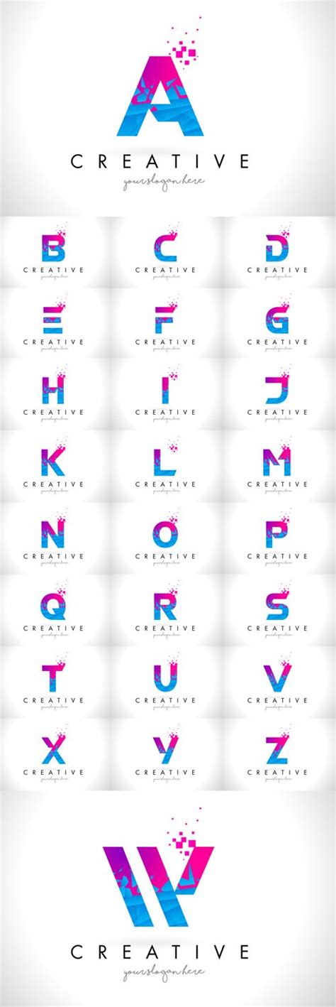 Vector Letter Logos With Shattered Broken Blue Pink Texture Design