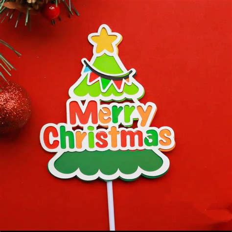 Merry Christmas Theme Colorful Christmas Tree Paper Card Cake Topper