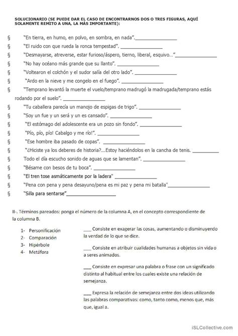 Ejercicios Figuras Literarias Espa Ol Ele Hojas De Trabajo Pdf Doc