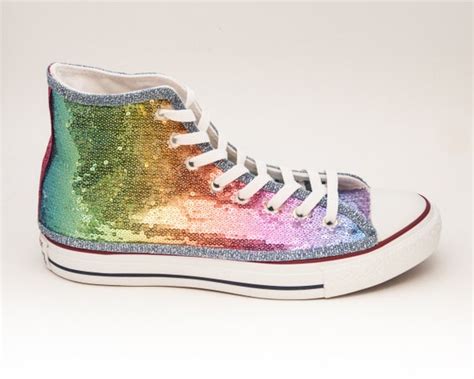 Sequin Rainbow Multi Colors Custom Canvas Converse Hi Top By Princesspumps Etsy