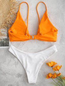 ZAFUL Color Block High Leg Bikini Set In ORANGE ZAFUL 2024