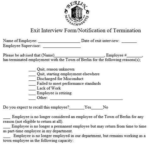 Exit Interview For Terminated Employee Template