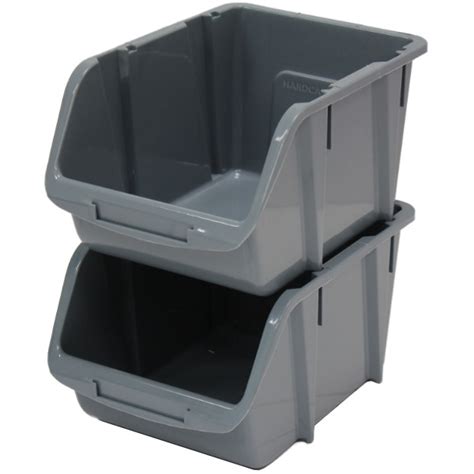 10 X Large Grey Plastic Stacking Storage Bins Garage Workshop Workbench