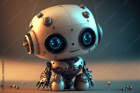 Cute little robot with big eyes. Generative ai. Stock Illustration ...