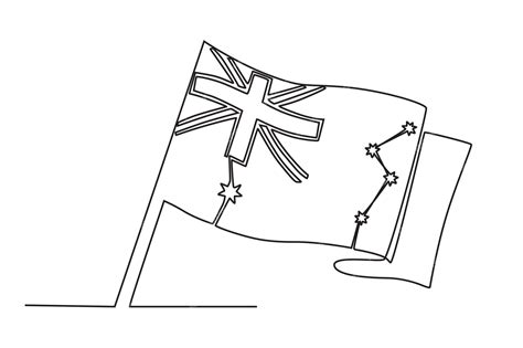 Una Bandera Australiana Volando Sobre Un Poste Dibujo En Línea Del Día