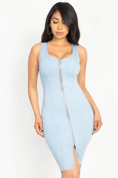 Sleeveless V Neck Double Zipper Dress Dress Zipper Zip Front Dress