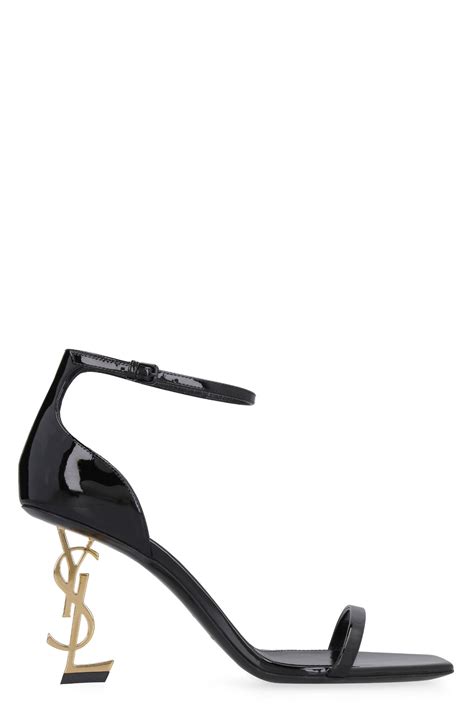 Saint Laurent Opyum Embellished Heels Patent Leather Sandals In Black