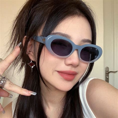 New Y2k Small Frame Blue Oval Sunglasses Hot Girl Sunglasses Female Retro Sweet Cool Sunglasses