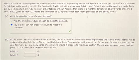 Solved The Scottsville Textile Mill Produces Several Chegg