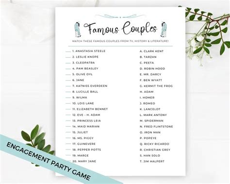 Famous Couples Game Couple Matching Game Blue Bridal Shower Etsy