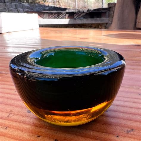 1960s Murano Sommerso Art Glass Votive Candle Holder Green And Amber Chairish