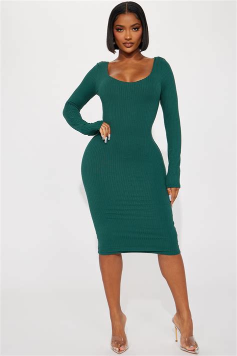 Mya Double Lined Midi Dress Hunter Fashion Nova