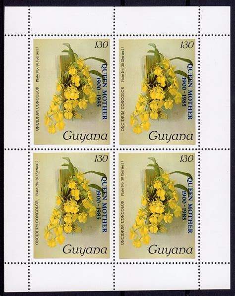 Guyana 1985 ORCHIDS QUEEN MOTHER Sheetlet 4 MNH Central South