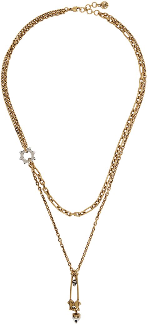 Alexander McQueen Gold Punk Stud Necklace SSENSE UK