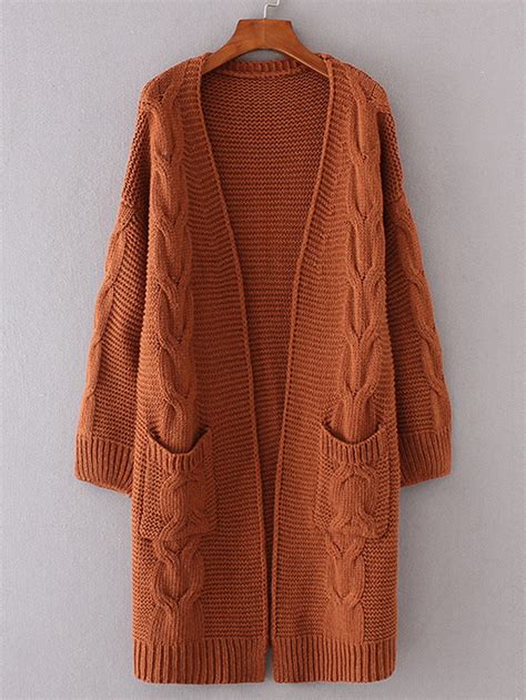 Cable Knit Longline Chunky Cardigan Shein Sheinside