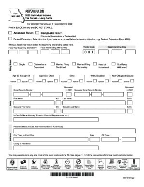 Fillable Online Missouri Individual Income Tax Return Long Form Fax