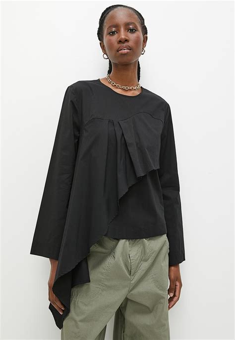 Asymmetric Frill Wide Sleeve Shell Black Superbalist Blouses