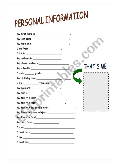 Personal Information Worksheet Printable Word Searches