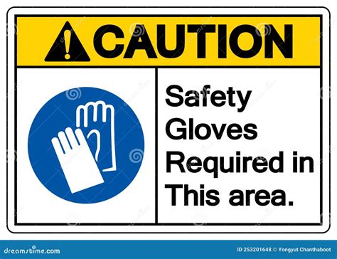 Caution Safety Gloves Required In This Area Symbol Sign Vector