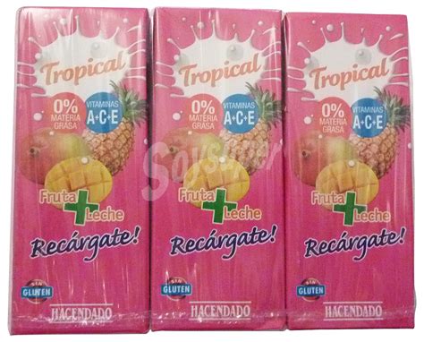 Hacendado Frutasleche Tropical Brick Rosa Pack 6 X 200 Cc 1200 Cc