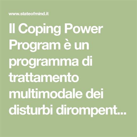 Il Coping Power Program Un Programma Di Trattamento Multimodale Dei