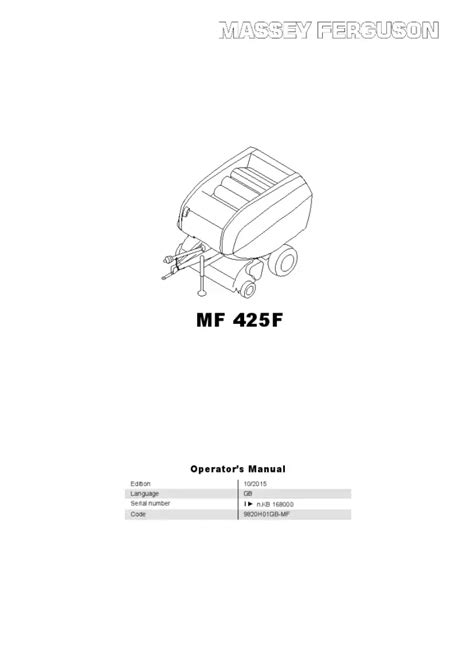 Massey Ferguson Mf 425f Round Balers Fixed Chamber 2016 Operation Maintenance Manual Pdf