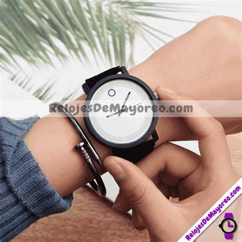 Reloj Sin Numeros Extensible Negro De Piel Sintetica Caratula Blanca