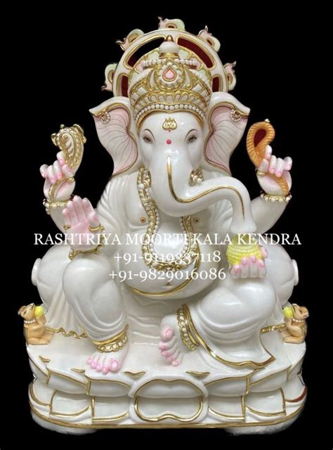 Multicolor Hand Painted Marble Ganesha Statue For Worship Packaging