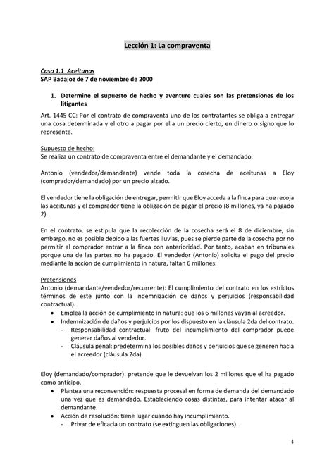 Apuntes Contratos Civiles Lecci N La Compraventa Caso Aceitunas