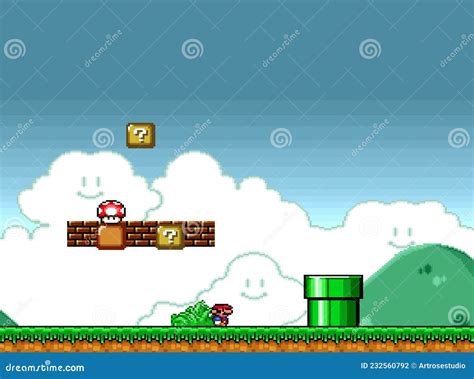 Art Of 16 Bit Super Mario Bros Classic Video Game Pixel Design Vector